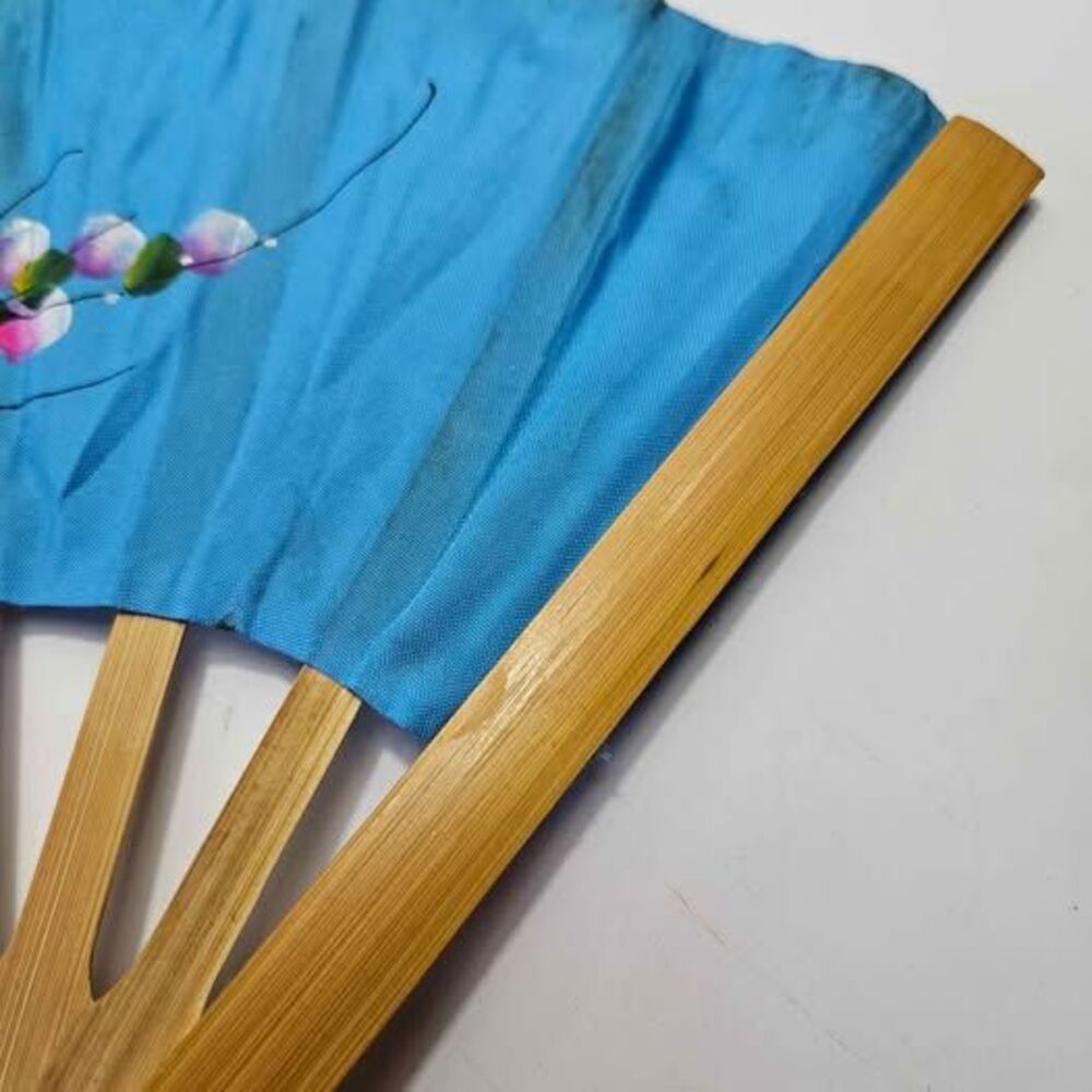 Vintage Thailand Painted Folding Hand Painted butterflies Bamboo Wall hand fan - Picture 5 of 8
